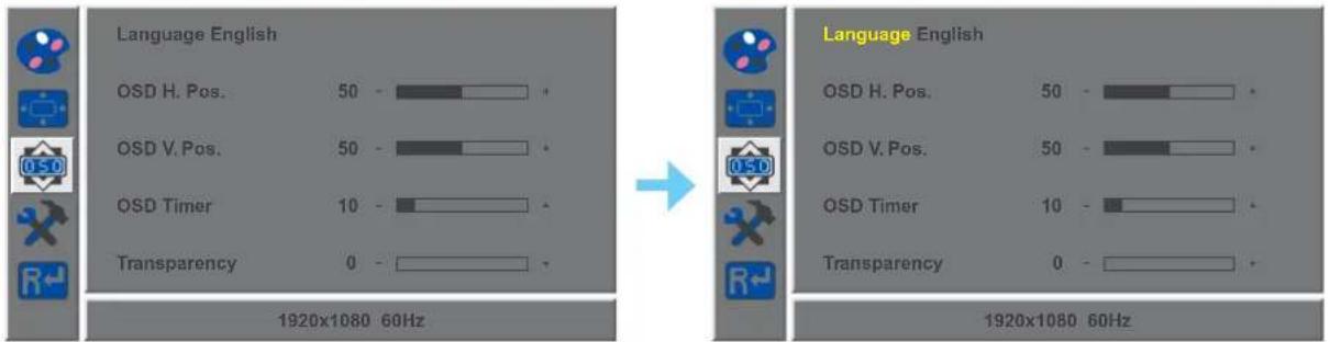 Language English OSD H. Pos. 50 - OSD V. Pos. 50 - OSD Timer 10 - Transparency 0 - 1920x1080 60Hz Language English OSD H. Pos. 50 - OSD V. Pos. 50 - OSD Timer 10 - Transparency 0 -
