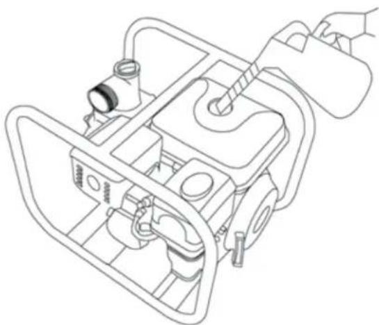 Line drawing of a mechanical device with a hand holding a tool, no text or symbols present