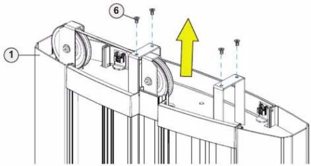 Technical diagram of a mechanical device with numbered components and an upward arrow indicating motion or assembly.