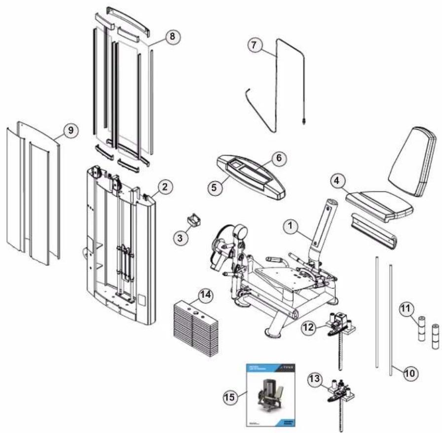 Exploded view diagram of a refrigerator assembly with numbered parts for identification