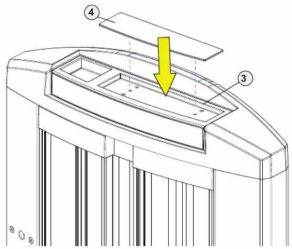 Technical diagram of a mechanical component with numbered parts and a yellow arrow indicating a specific feature.