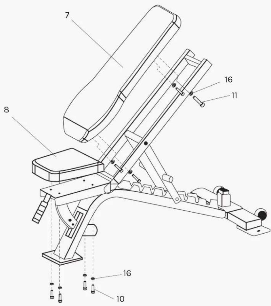 Technical diagram of a mechanical device with numbered components labeled 7, 8, 10, 11, 16, and 16.