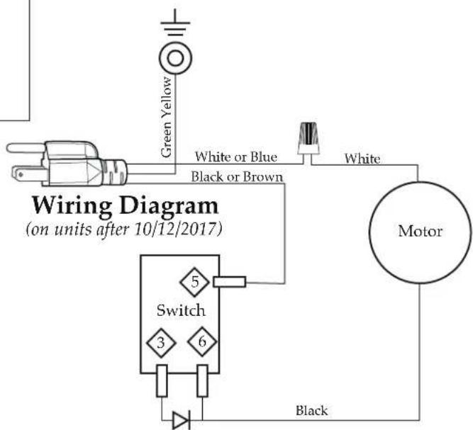 Green Yellow White or Blue Black or Brown White Motor Wiring Diagram (on units after 10/12/2017) Switch 5 3 6 Black