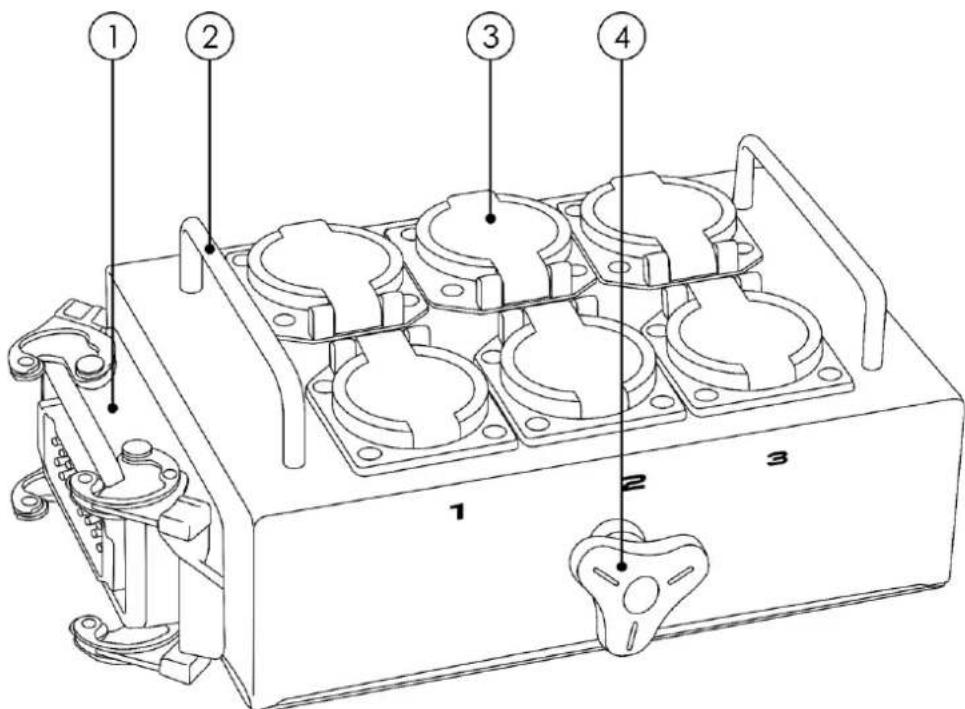 Technical diagram of a mechanical component with numbered parts labeled 1 to 4