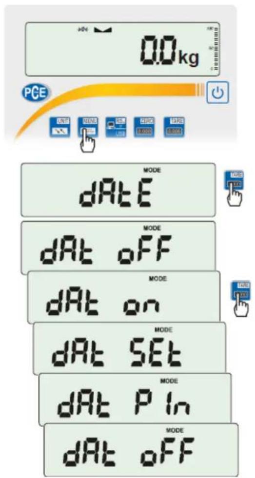 0.0kg PGE UNIT VEAM SET ZERO TARE AUTO MODE dAtE MODE dAt oFF MODE dAt on MODE dAt SET MODE dAt P In MODE dAt oFF