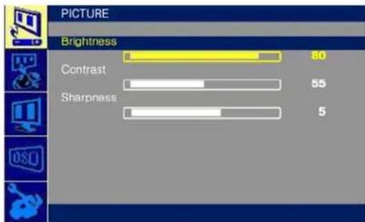 PICTURE Brightness Contrast Sharpness 80 55 5