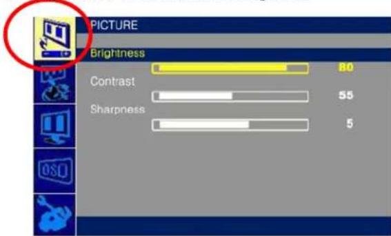 PICTURE Brightness Contrast Sharpness 80 55 5