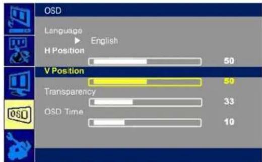 OSD Language ► English H Position 50 V Position 50 Transparency 33 OSD Time 10