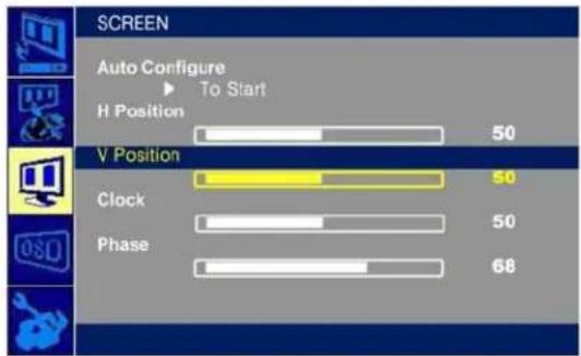 SCREEN Auto Configure To Start H Position 50 V Position Clock 50 Phase 68