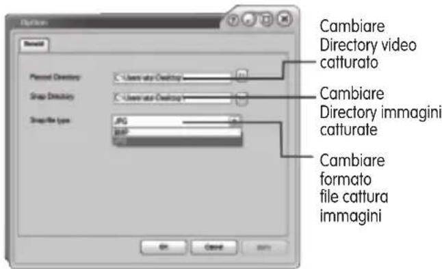 Cambiare Directory video catturato Planned Directory Cambiare Directory immagini catturate Snap Directory Cambiare Directory immagini catturate Snap file type AUG BAP Cambiare formato file cattura immagini