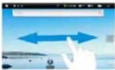 Mobile app interface screenshot showing navigation bar, bidirectional arrows, and a hand pointing at a ship against a blue sky background