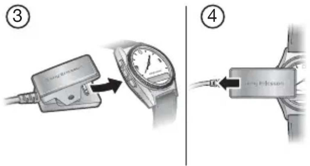 Diagram showing two steps of a device operation: (1) applying pressure sensor to a wristwatch, and (2) connecting to a device labeled 'Spring Accessories'.