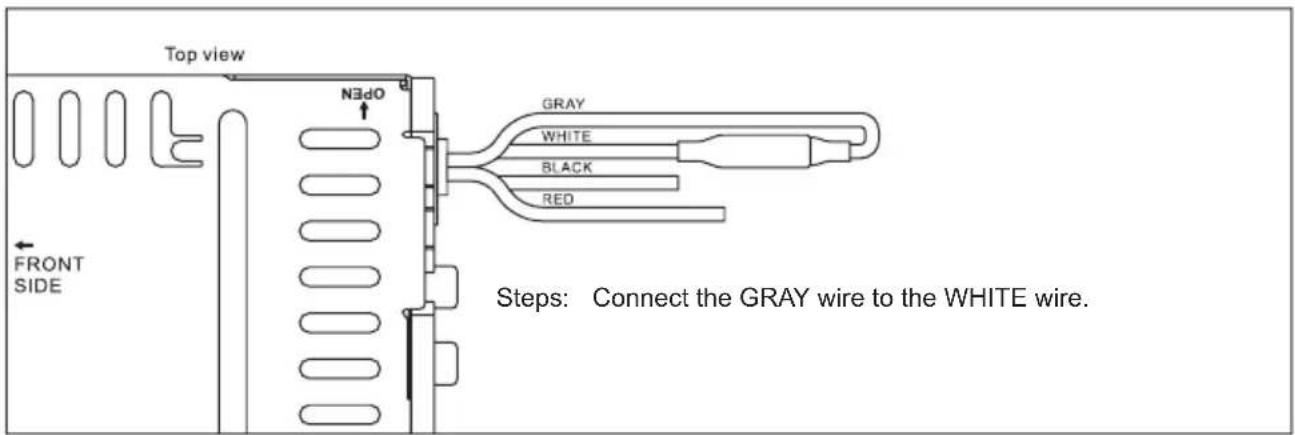 Top view N3d0 FRONT SIDE GRAY WHITE BLACK RED Steps: Connect the GRAY wire to the WHITE wire.