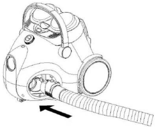 Line drawing of a gasifier device with hose and valve (no text or symbols)