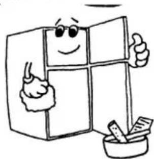 Cartoon illustration of a smiling refrigerator with arms and legs, accompanied by a bowl of food (no text or symbols)