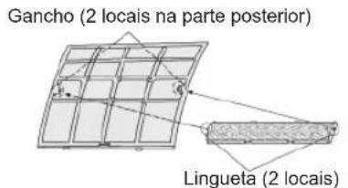Gancho (2 locais na parte posterior) Lingueta (2 locais)