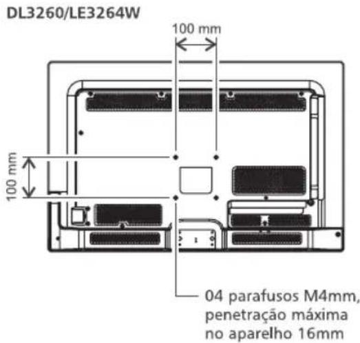 DL3260/LE3264W 100 mm 100 mm 04 parafusos M4mm, penetração máxima no aparelho 16mm