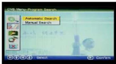 CVB Menu-Program Search Automatic Search Manual Search Select Confirm