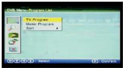 DVB Menu-Program List TV Program Music Program Sort
