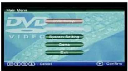 Main Menu DVD VIDEO Video Setting System Setting Copy Suit : Select : Confirm