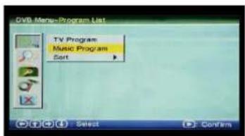 DVB Menu-Program List TV Program: Music Program Sort