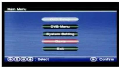 Main Menu DVD Menu DVB Menu System Setting Case Exit + + + : Select + Confirm