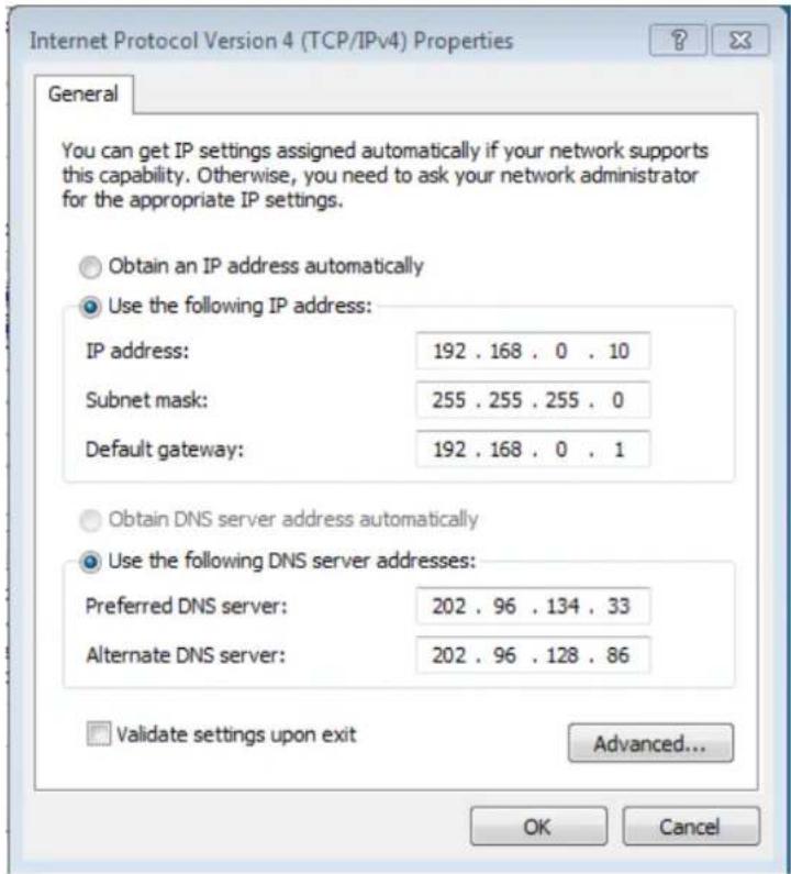 Internet Protocol Version 4 (TCP/IPv4) Properties General You can get IP settings assigned automatically if your network supports this capability. Otherwise, you need to ask your network administrator for the appropriate IP settings. Obtain an IP address automatically Use the following IP address: I…