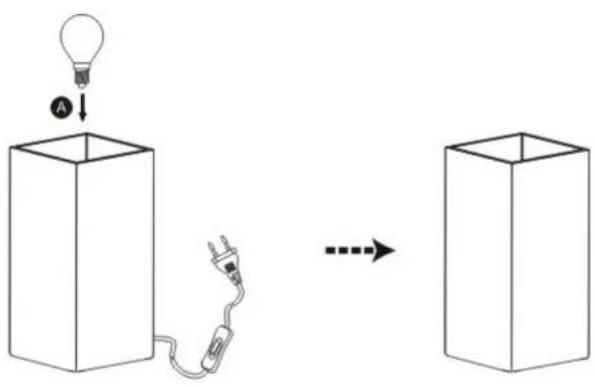 Diagram showing light bulb application into a box with a plug, illustrating the process of adding light to a component.