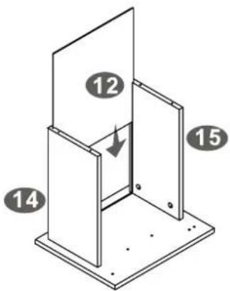 Technical diagram showing a 3D mechanical assembly with numbered components and directional arrow indicating movement or force.