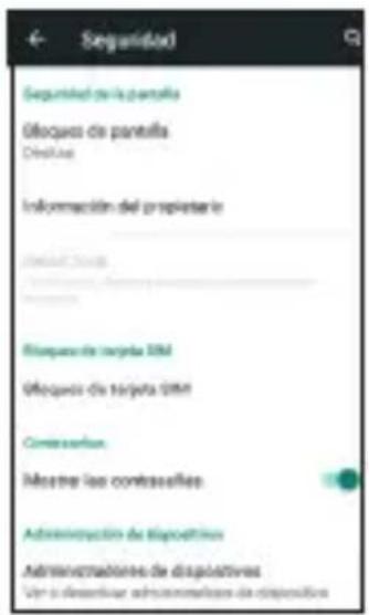 Seguridad Seguridad de la pantalla Oloques de pantalla Chelóna Información del propietario Comercial Oloques de tárjeta IBM Oloques de tárjeta IBM Contasarlas Moestre las contassales Administración de dispositivos Administraciones de dispositivos Ver a deserónica administrativas de dispositivos