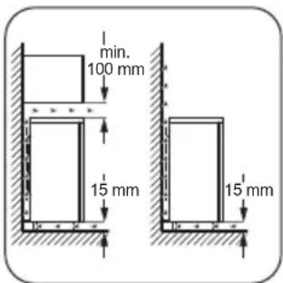 min. 100 mm, 15 mm, 15 mm
