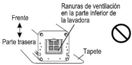 Frente Ranuras de ventilación en la parte inferior de la lavadora Parte trasera Tapete