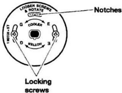 LOOSEN SCREWS & ROTATE NOTCHS G COOLER E HOTTER LOCKING screws