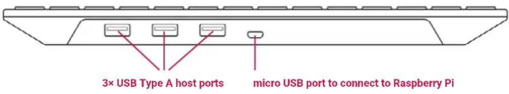 3× USB Type A host ports micro USB port to connect to Raspberry Pi