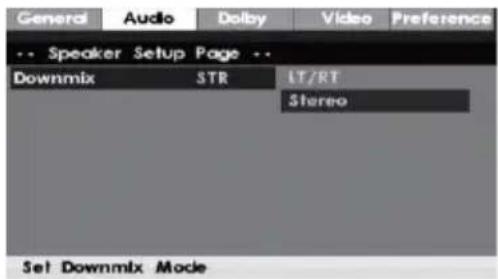 General Audio Dolby Video Preference -- Speaker Setup Page -- Downmix STR LT/RT Stereo Set Downmix Mode