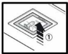 Diagram showing a mechanical or electrical component with labeled parts and an arrow indicating direction, marked as figure ①.