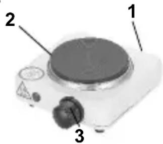 Labeled diagram of a portable electric stove with numbered parts