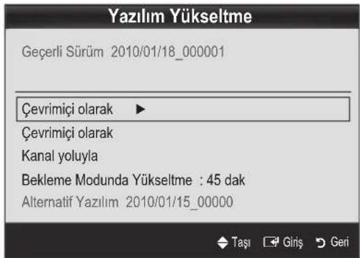 Yazılım Yükseltme Geçerli Sürüm 2010/01/18_000001 Çevrimiçi olarak ▶ Çevrimiçi olarak Kanal yoluyla Bekleme Modunda Yükseltme : 45 dak Alternatif Yazılım 2010/01/15_00000