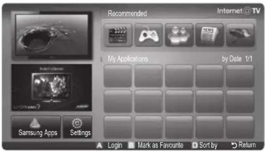 Recommended Internet@TV My Applications by Date 1/1 Samsung Apps Settings Login Mark as Favourite Sort by Return