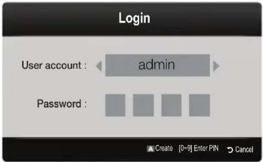 Login User account : admin Password : Create [0-9] Enter PIN Cancel
