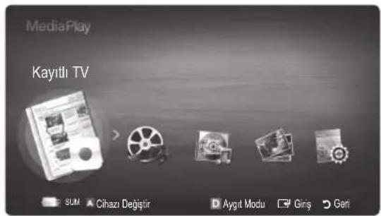 Media Play Kayıtlı TV SUM Cihazı Değişir Aygıt Modu Giriş Geri