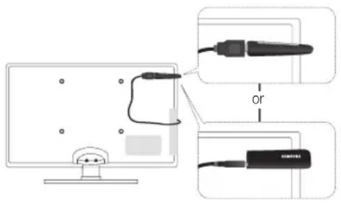 Diagram showing cable connection to a computer monitor with an attached cable, labeled 'or' indicating connection or disconnection.