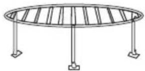 Simple line drawing of a circular metal frame structure with four legs (no text or symbols)