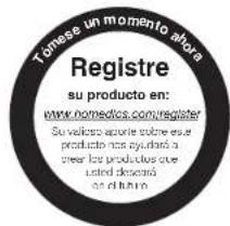 Tomese un momento ahora Registre su producto en: www.nomedics.com/register Su vaillero aporte sobre este producto nos ayudará a treer los productos que lated descend as el túro