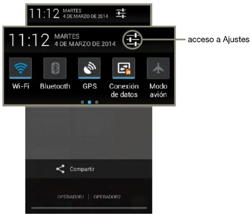 11:12 MARTES 4 DE MARZO DE 2014 11:12 MARTES 4 DE MARZO DE 2014 wi-Fi Bluetooth GPS Conexión de datos Modo avión acceso a Ajustes Compartir OPERADOR1 | OPERADOR2