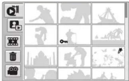 Icono Descripción Símbolo de vista en miniatura de vídeo Símbolo de vista en miniatura de foto Símbolo de Combinar Símbolo de Bomar Símbolo de modo de grabación ce vídeo