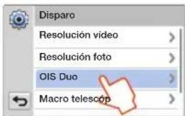 Disparo Resolución video > Resolución foto > OIS Duo > Macro telescop >