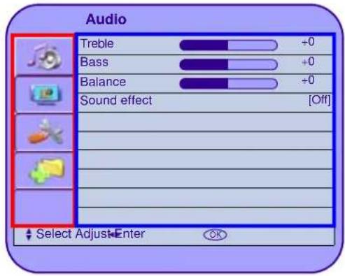 Audio Treble +0 Bass +0 Balance +0 Sound effect [Off] Select Adjust Enter OK