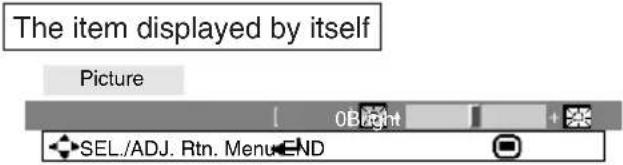 The item displayed by itself Picture 0Bright SEL./ADJ. Rtn. Menu END
