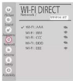 WI-FI DIRECT Network / REFRFSH-1KT ✓ WI-FI: AAA WI-FI: BBB WI-FI: CCC WI-FI: DDD WI-FI: EEE